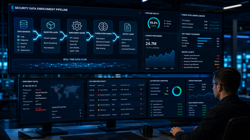 Data enrichment for contextual analysis supports automated cybersecurity workflows and live telemetry analysis