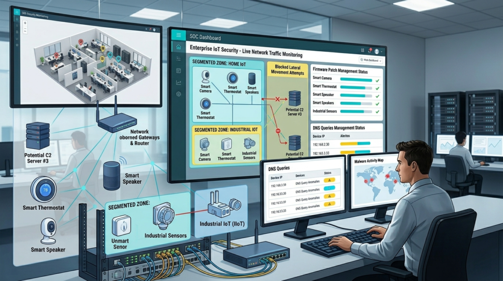 Detecting compromised IoT devices botnets using VLAN segmentation and firmware patch monitoring