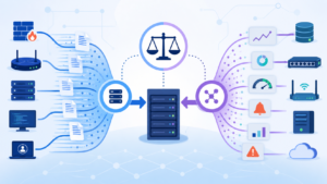 Log forwarding protocols Syslog SNMP comparison showing logs on left and metrics dashboards on right