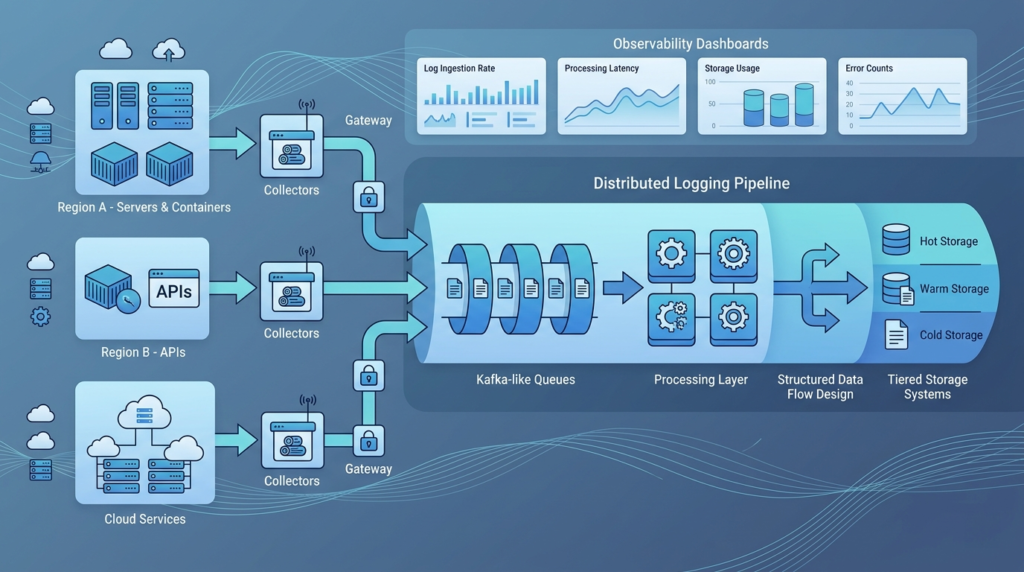 Scaling Log Management Infrastructure with distributed pipelines and tiered storage systems