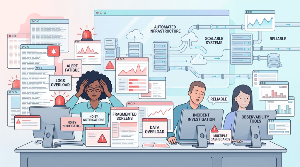 Scaling Log Management Infrastructure with analysts managing alerts and observability dashboards