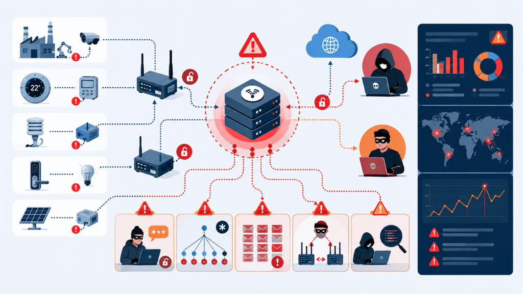 Securing IoT communication protocols MQTT CoAP image showing spoofing, wildcard abuse, and open brokers