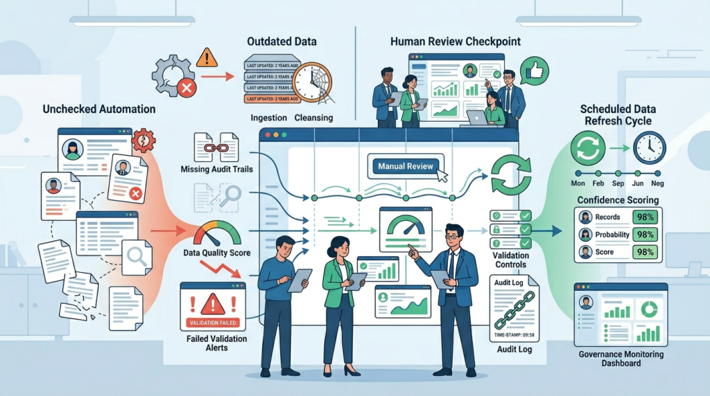 Data Enrichment Techniques Workflow illustrating ingestion, cleansing, matching, enrichment, validation, and distribution