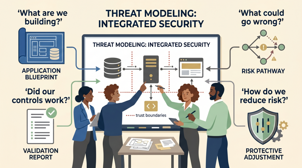 Integrating Threat Modeling SDLC by identifying risks and validating security controls.