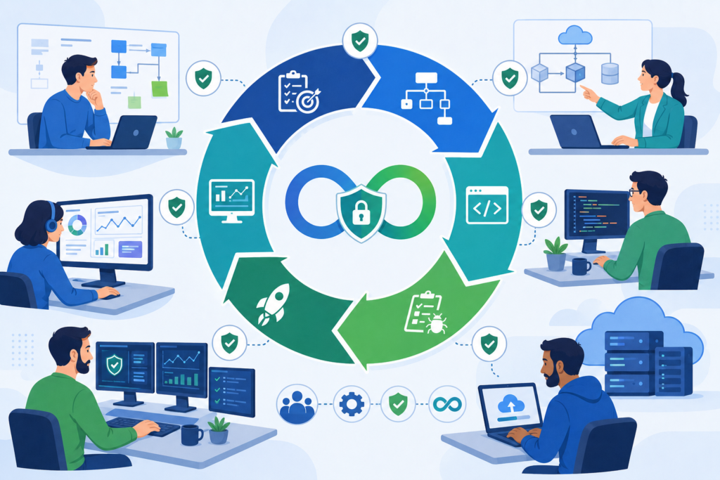 Proactive Network Threat Modeling showing DevSecOps teams embedding security into SDLC.