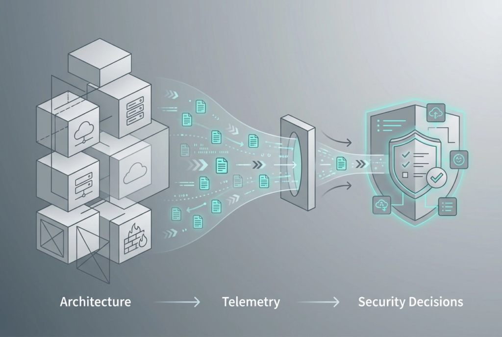 Diagram-style illustration for identifying-potential-network-attack, connecting system architecture to telemetry signals and security decisions for detection planning.
