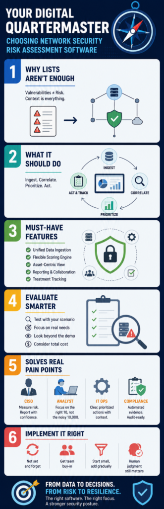 Clean vector interface of network security risk assessment software analyzing data and system vulnerabilities.