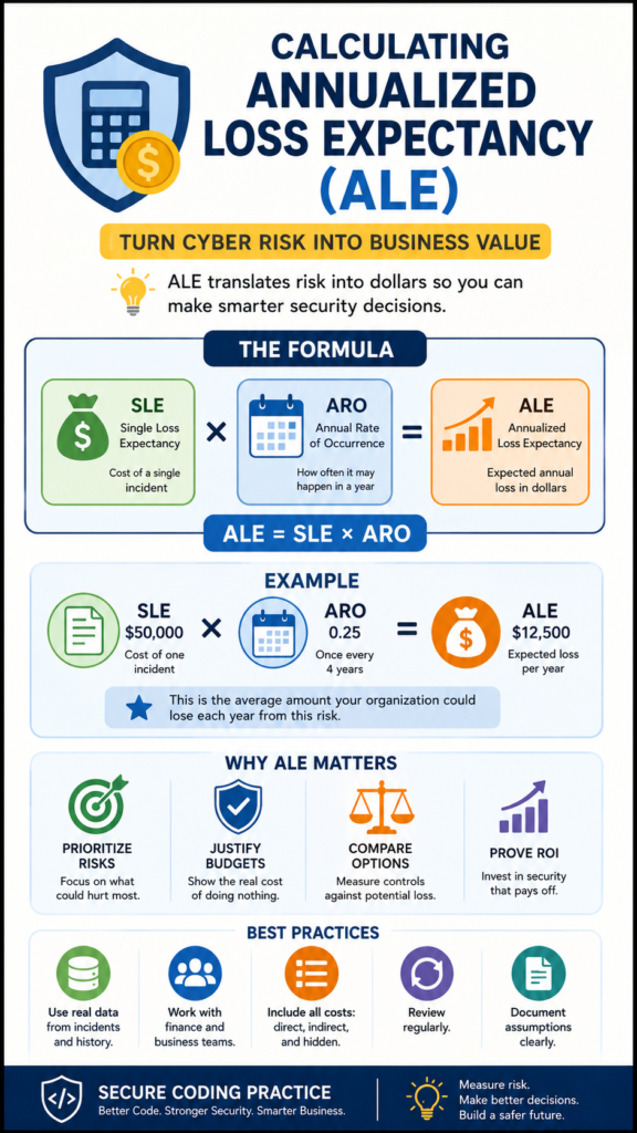 Comprehensive business infographic guide detailing the steps for calculating annualized loss expectancy ale. 