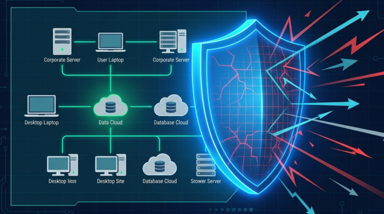 Flat vector graphic on identifying network assets vulnerabilities threats to build a strong first line of defense. 
