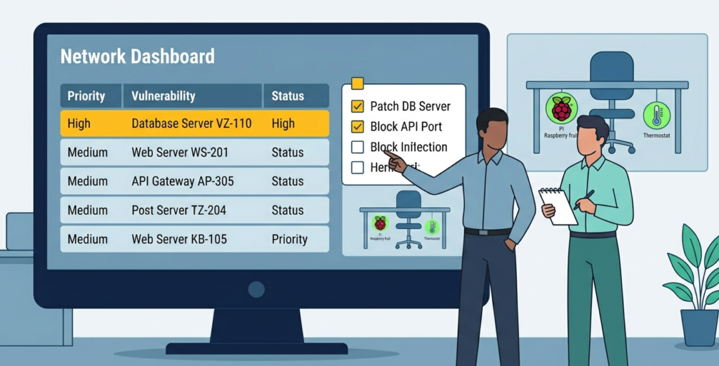Network map process focused on identifying network assets vulnerabilities threats to protect critical systems. 