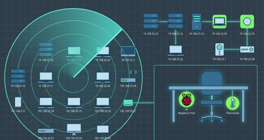 2D illustration showing how identifying network assets vulnerabilities threats improves security visibility. 