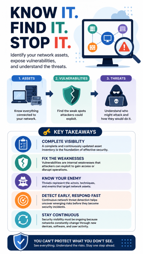 Security dashboard display tracking and identifying network assets vulnerabilities threats for risk prioritization. 