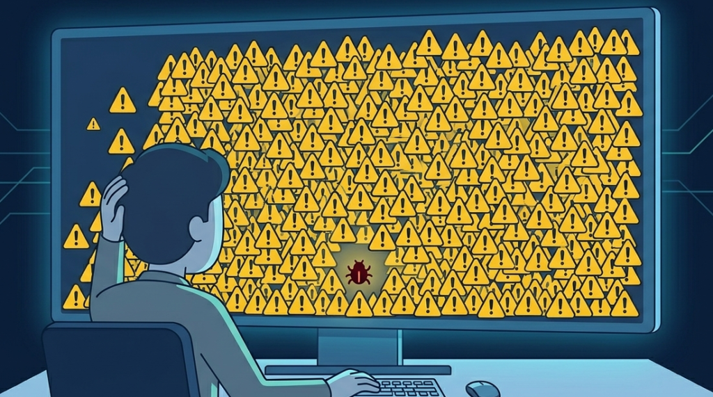 2D illustration of chaotic data being refined into faster threats by siem rule tuning alert management. 