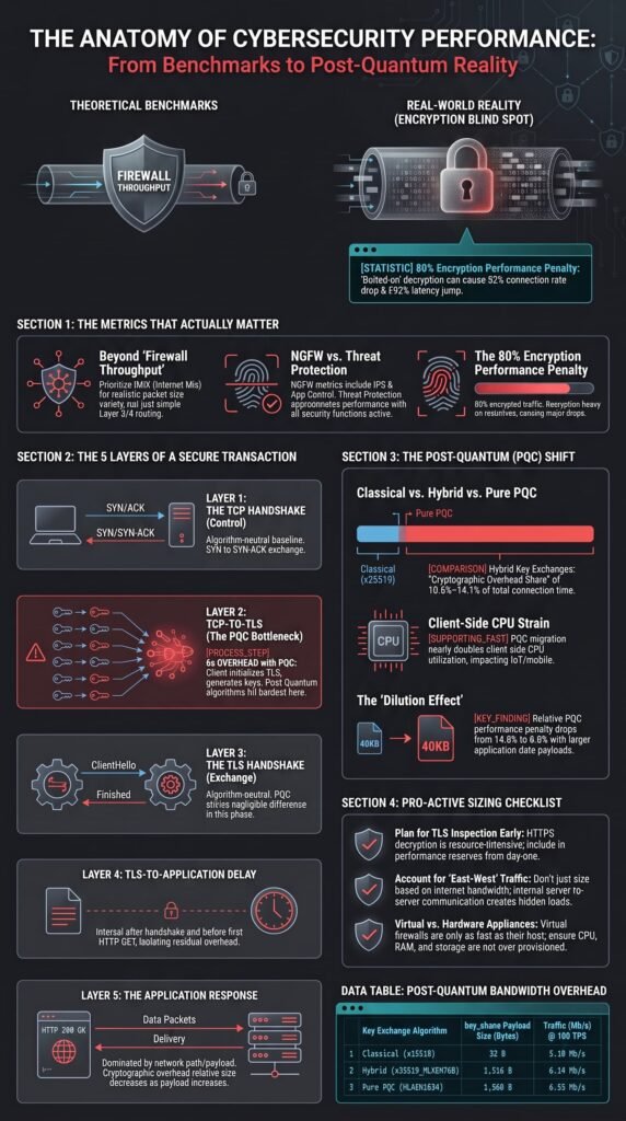 Next-Generation Firewalls (NGFW) Features benchmarked against post-quantum encryption overhead and CPU strain