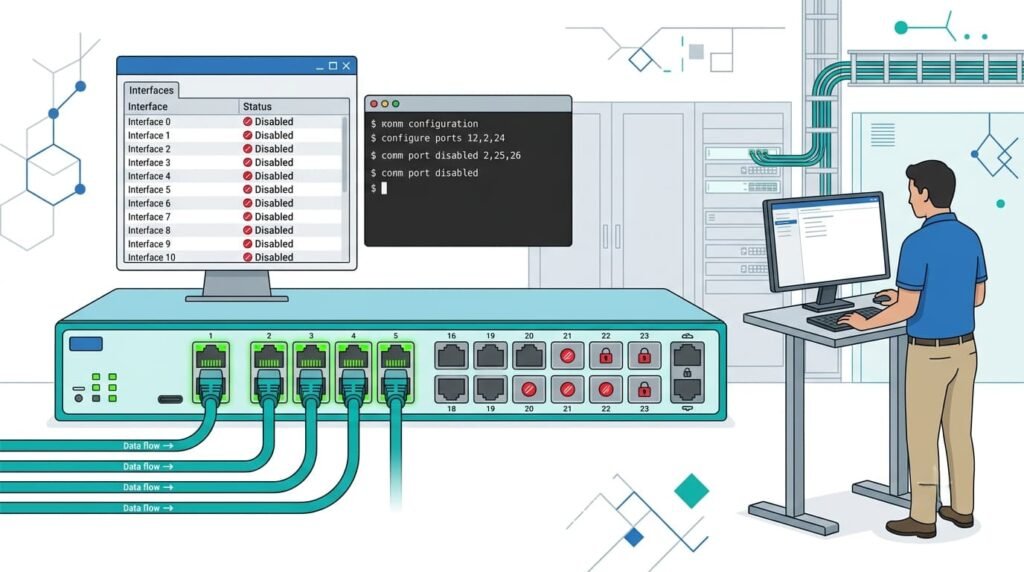 Disabling unused switch ports, a practical step in Router and Switch Security Best Practices.