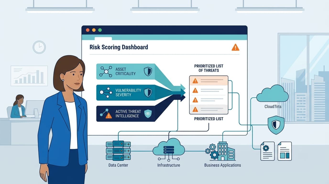 Dashboard illustrating Threat Prioritization and Risk Scoring outputs as a ranked list of active security threats.