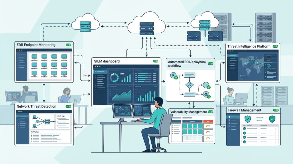 SOC dashboard for converting intelligence actionable security controls via SIEM, SOAR, and threat intelligence tools