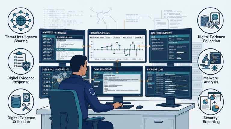 Analyst reviewing security data highlighting the difference between ioc ioa indicators across dashboards.