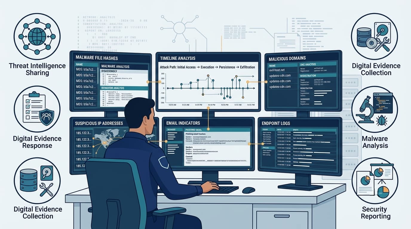 Analyst reviewing security data highlighting the difference between ioc ioa indicators across dashboards.