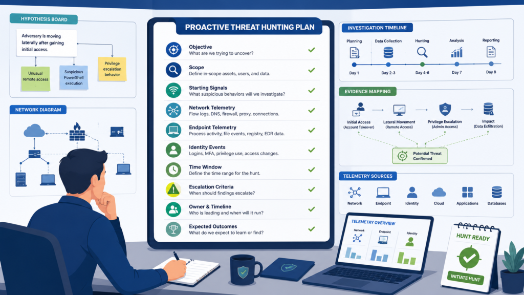 Supporting Image: Leveraging IoAs proactive threat hunting checklist for planning hypotheses, evidence, scope, and response. 