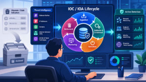 Managing IOC IOA database lifecycle with validation, enrichment, prioritization, and automated threat detection. 
