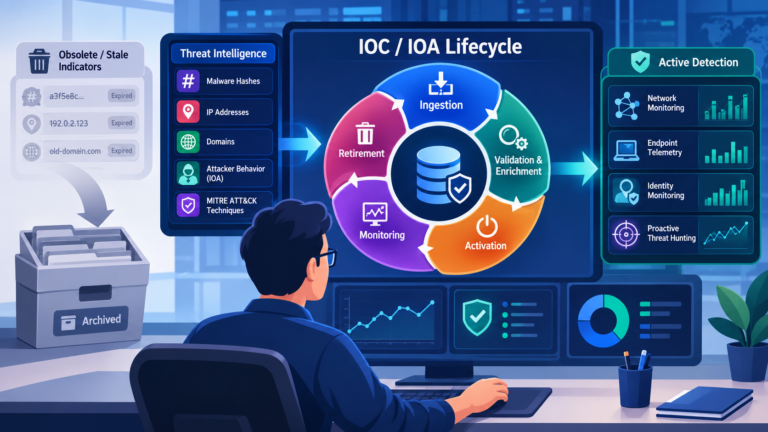 Managing IOC IOA database lifecycle with validation, enrichment, prioritization, and automated threat detection.