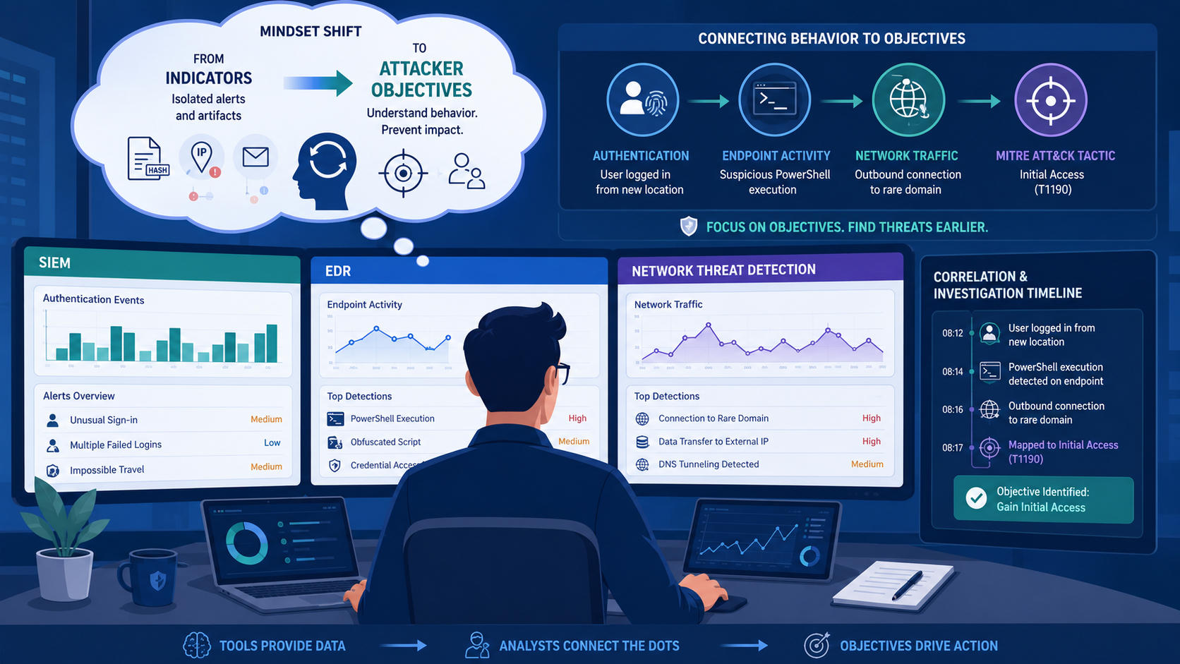 Finding IOAs MITRE ATT&CK framework helps analysts identify attacker behavior before compromise. 