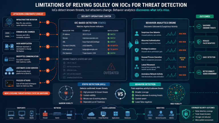 Infographic: Infographic comparing limitations relying solely IoCs with behavior detection for broader threat coverage.