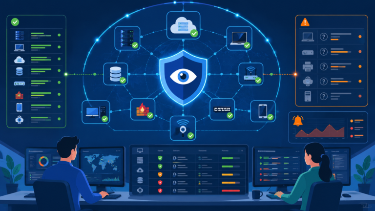 Importance asset inventory security monitoring illustrated with automated enterprise asset discovery and centralized visibility.