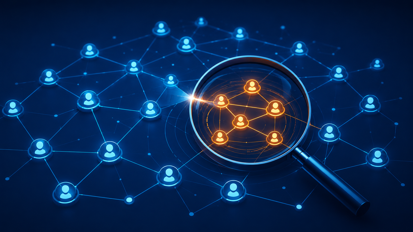 Vector graphic showing a digital network isolating a hidden cyber threat before it spreads. 