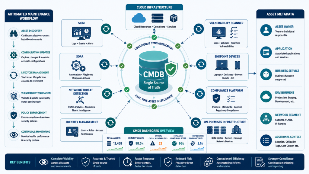 Integrating CMDB security tools context helps prioritize risks using real-time asset relationships. 
