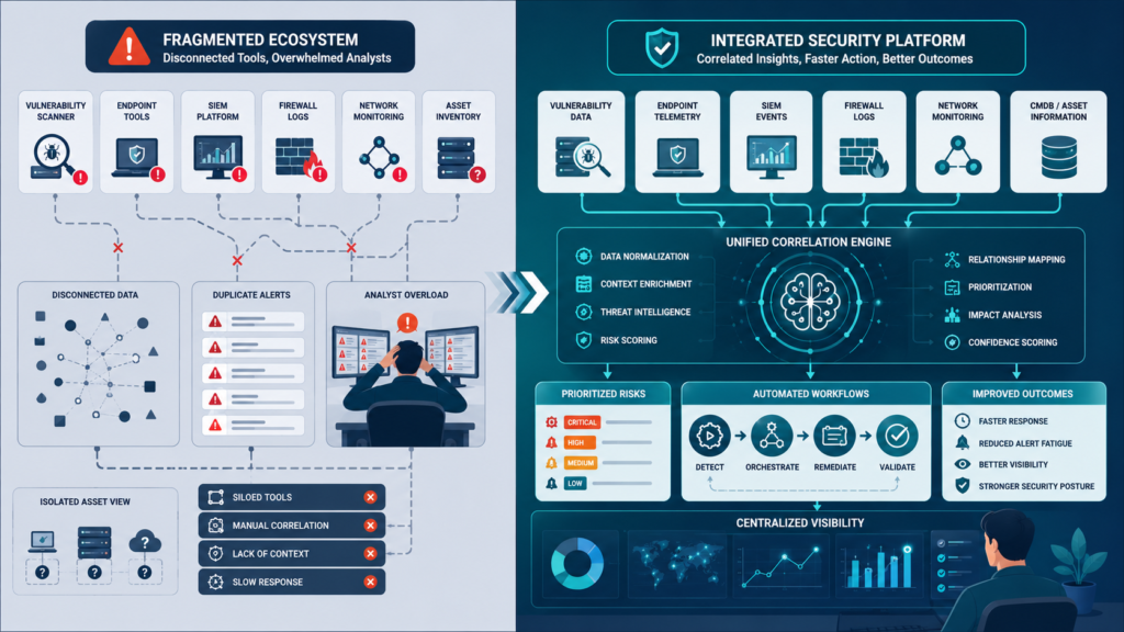 Correlating vulnerability scan data logs reveals attack patterns across assets and events.