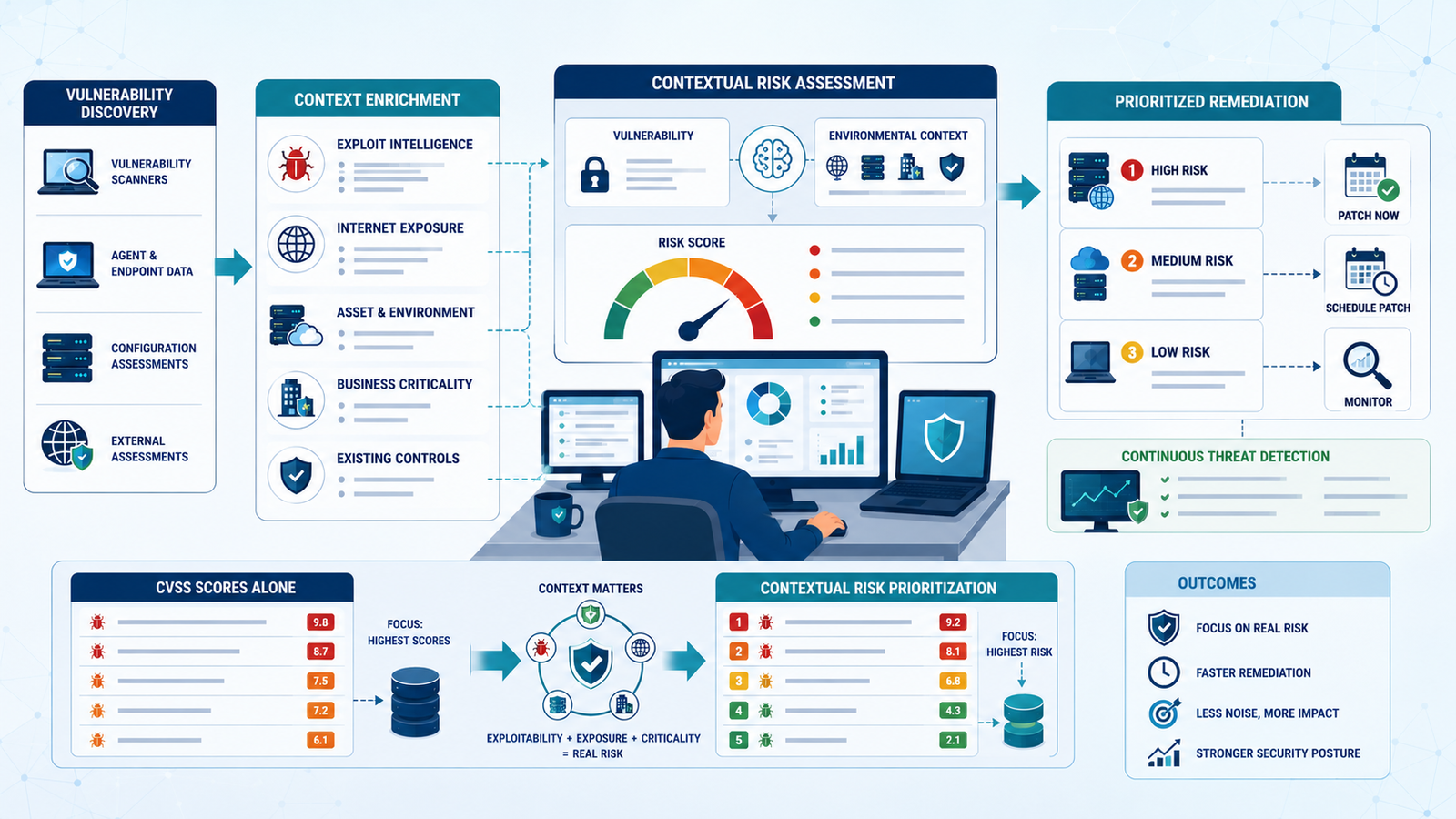 Illustration of understanding vulnerability exploitability context to prioritize security risks. 