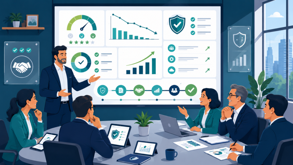 Visual guide showing how communicating security risks business stakeholders improves alignment, trust, and decision-making. 