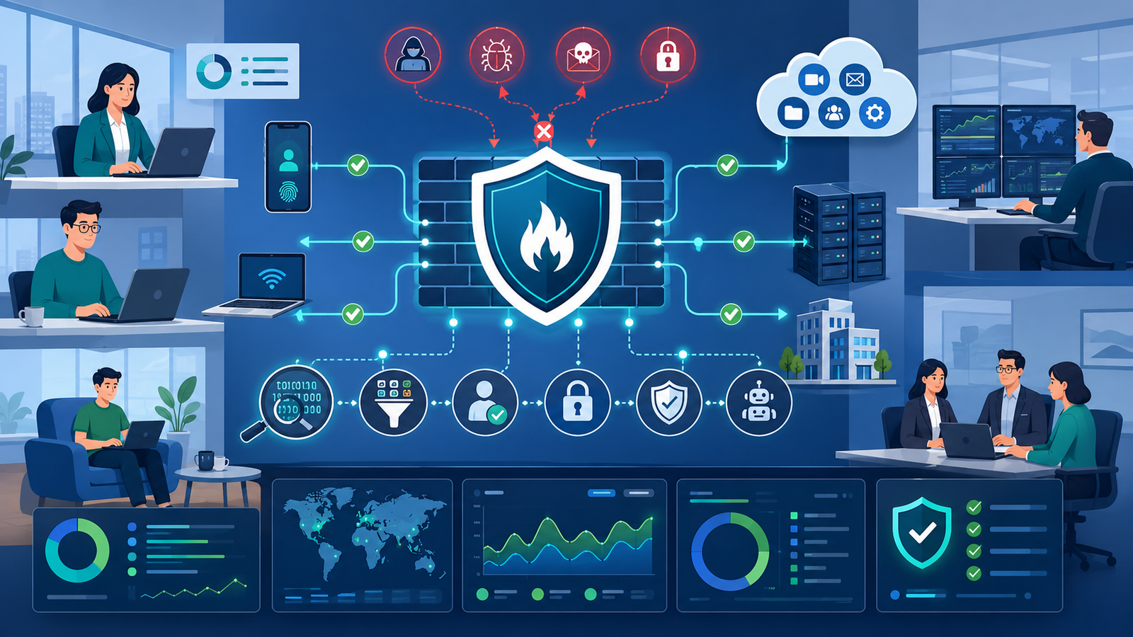 Diagram illustrating key features next generation firewalls rely on to inspect deep network traffic and user identity. 