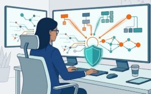 Analyst understanding mitre att&ck matrix tactics techniques through layered attack diagrams.