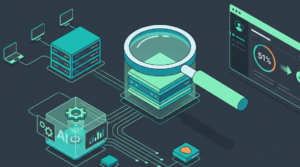 Tech illustration of data scanning dashboard for evaluating UEBA vendor solutions features. 
