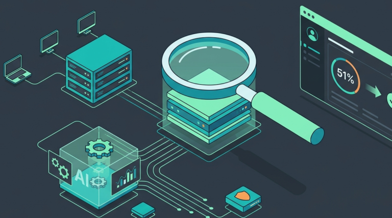 Tech illustration of data scanning dashboard for evaluating UEBA vendor solutions features.