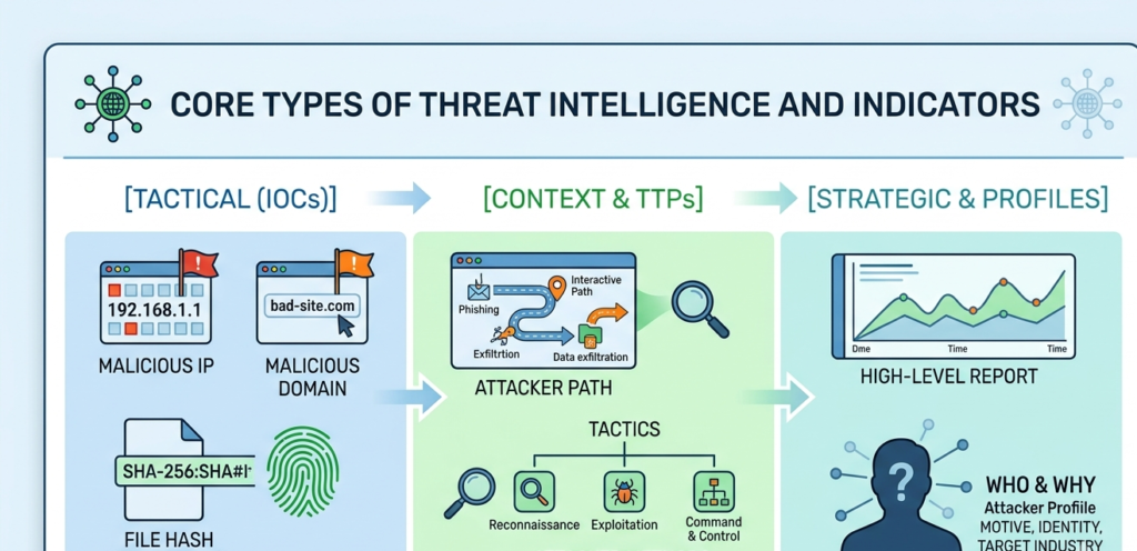 Chart showing tactical, context, and strategic data when Leveraging Threat Intelligence Feeds for security.