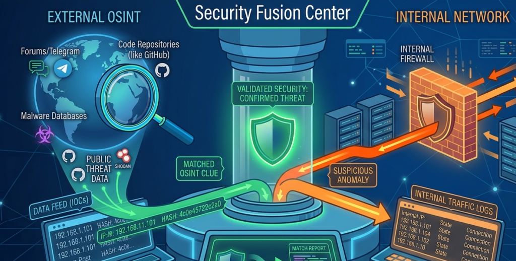 Graphic detailing the cycle of collection and analysis in open source threat intelligence OSINT strategies.