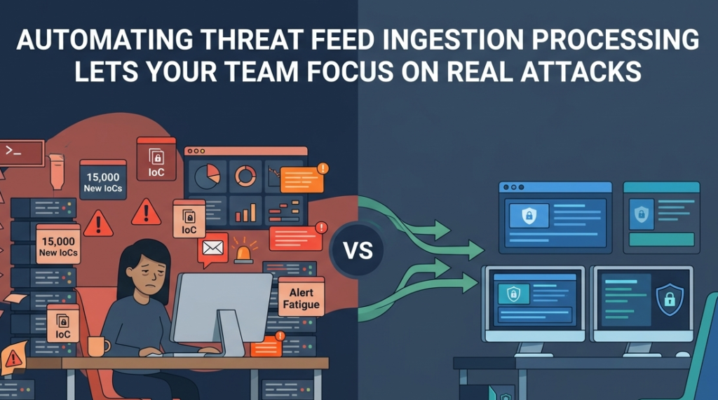 Automating Threat Feed Ingestion Processing Lets Your Team Focus on Real Attacks in a modern SOC dashboard