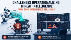 The challenges operationalizing threat intelligence often include siloed data, manual processes, and integration issues. 