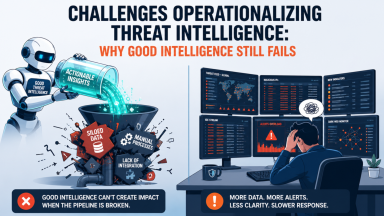 The challenges operationalizing threat intelligence often include siloed data, manual processes, and integration issues.