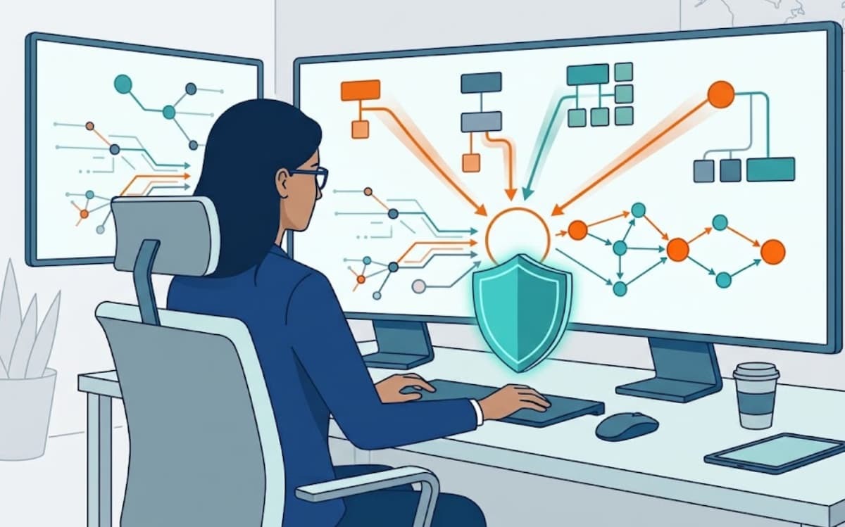 Analyst understanding mitre att&ck matrix tactics techniques through layered attack diagrams.