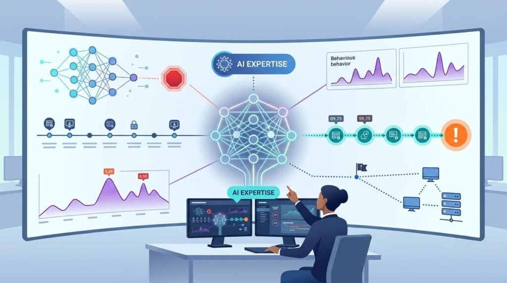 AI dashboard supporting reconstructing events network data analysis through behavioral pattern detection.