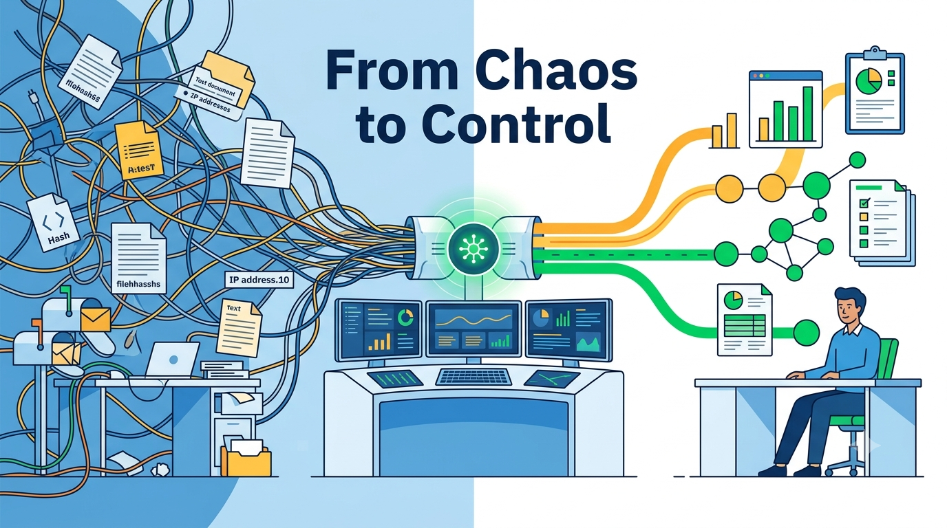 Visualize threat intelligence platform benefits: Centralizing messy feeds into clear, proactive defenses. 
