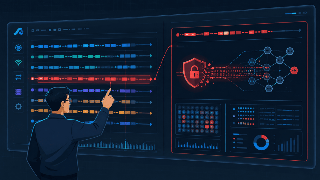 Alt text: Security expert tracing a compromised traffic stream as part of a Network Forensics Investigation Process
