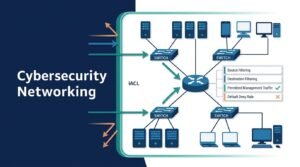 Network diagram demonstrating infrastructure acl configuration guidelines filtering across switches and routers