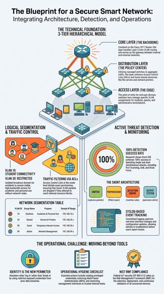 Infographic on network segmentation and threat detection as part of secure router administrative access credentials