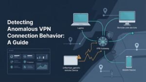 Network diagram highlighting gateway nodes and connections when detecting anomalous vpn connection behavior. 